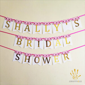 Bunting Banner Bridal Shower Female Wedding Women Pink Flowers Party Decoration