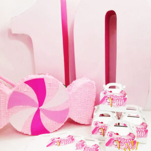 Package Candy Theme Personalised 10th Birthday Girl Pastel Pink Giant 3D 10 Gable Treat Boxes Pinata