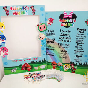 Package Personalised Minnie Babyshark Old Mac Donald Cocomelon Frame Milestone Cupcake Toppers Thank You Tags