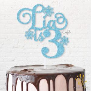 3 Snow Flakes Lia Golden Cake Topper Blue Effect Snow