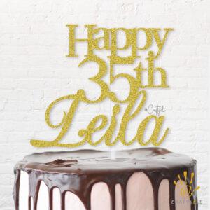 35 Thirty Five Leila Celebration Happy Topper Caketopper Cake Hbd Gold Glitters Golden