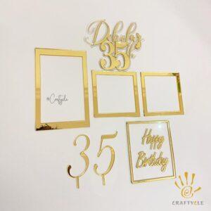 35th Birthday Acrylic Cake Topper Decorations Charm Mirror Gold