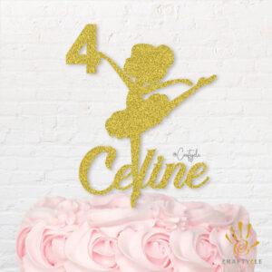 4 Ballerina Celine Golden Girl Cake Topper Dance Gold Glitter