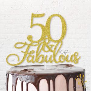 50 Fifty Birthday Fabulous Topper Caketopper Cake Hbd Gold Glitters Golden