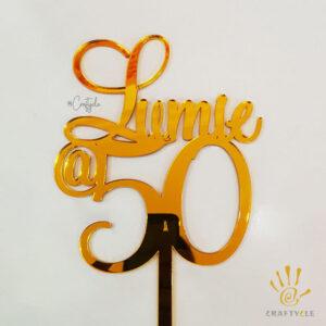 50th Birthday Acrylic Cake Topper Decorations Charm Mirror Gold