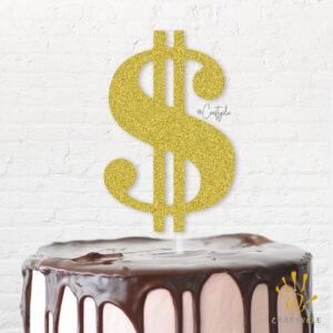 Dollar $ Birthday Celebration Money Topper Caketopper Cake Hbd Gold Glitters Golden
