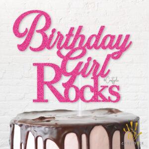 Girl Rocks Glitter Birthday Cake Topper Pink Effect Glitters