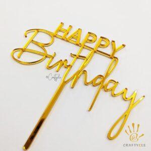 Happy Birthday Acrylic Cake Topper Decorations Charm Mirror Gold 2
