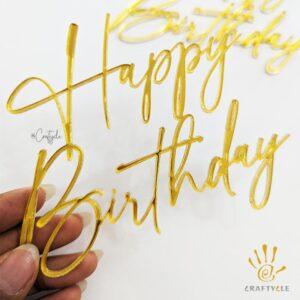 Happy Birthday Acrylic Cake Topper Decorations Charm Mirror Gold