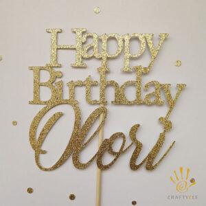 Cake Topper Happy Birthday Personalised Cake Topper Gold Glitter