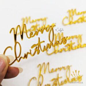 Merry Christmas Acrylic Cake Topper Decorations Charm Mirror Gold 2
