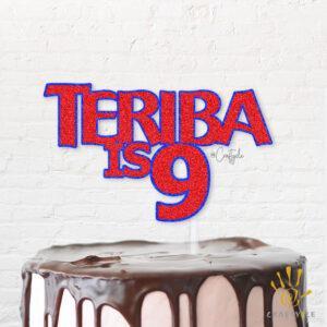 Teriba Nine 9 Glitter Cake Topper Red Blue