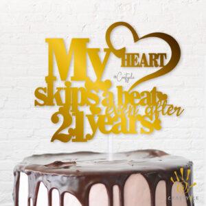 Twenty One 21 Heart Beat Topper Caketopper Love Cake Mirror Gold Anniversary
