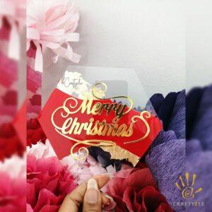 Hexagon Merry Christmas Acrylic Topper Paint Gold Leaf