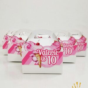 Favour Boxes Candy Sweet Personalised Ice Cream Theme 10th Birthday Girl Pastel Pink Gable Treat Boxes